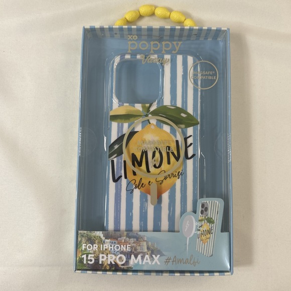 XO POPPY Vacay iPhone 15 Pro Max Case Lemon With Blue Stripe NIB MagSafe Compat - Picture 1 of 3